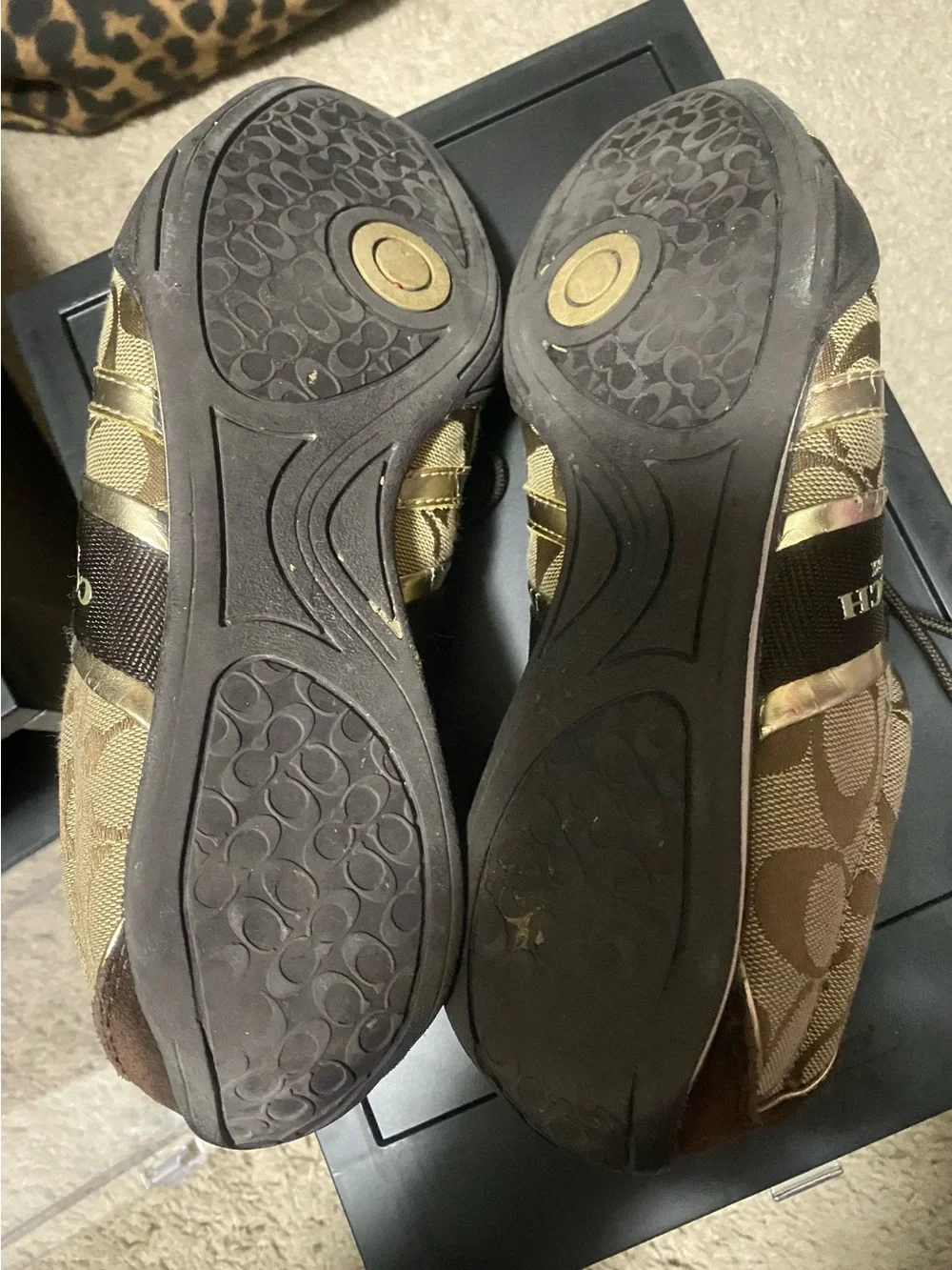 Coach Brown and Gold Low-Top Sneakers